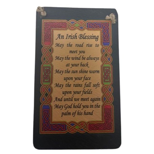 Image for Natural Slate Hanging Coloured Ornament, Blessing May The Road