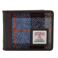 Image for Maccessori Harris Tweed Trifold Wallet with Coin Purse, Blue-Brown-Check