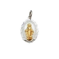 Clandela Sterling Silver and Gold Plate Miraculous Medal Pendant, 15mm Made in Ireland