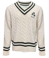 Image for Ireland Shamrock Crest Cable Knit V-Neck Jumper in Cream & Bottle Green