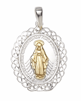 Clandela Sterling Silver Miraculous Medal Pendant with Celtic Edge, 24mm