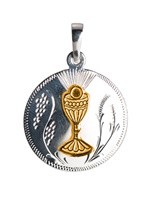 Image for Clandela Sterling Silver GP Communion Chalice Round Medal Pendant