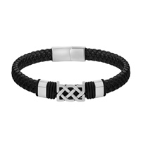 Image for Solvar Rhodium Plated Celtic Knot Black Leather Bracelet