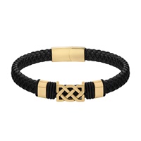 Image for Solvar Gold Plated Celtic Knot Black Leather Bracelet