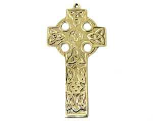 Image for Brass Celtic Wall Cross Flat Trinity, Medium