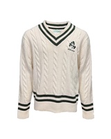 Image for Ireland Shamrock Crest Cable Knit V-Neck Jumper in Cream & Bottle Green