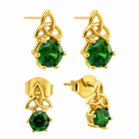 Kilkenny Silver Gold Celtic Trinity Knot Stud Earrings with Emerald Stone