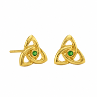 Kilkenny Silver Gold Celtic Trinity Stud Earrings with Emerald Stone