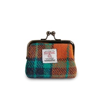 Image for Islander Coin Purse with HARRIS TWEED - Orange/Blue Tartan