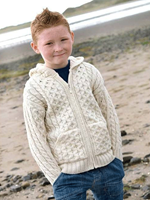 Image for Aran Crafts Merino Wool Hooded Zip Cardigan with Pockets, Natural