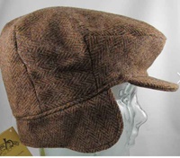 Image for Ear Flap Tweed Vintage Cap, Brown Herringbone. Small