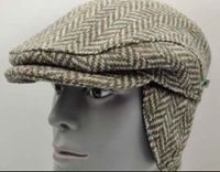 Image for Hanna Vintage Tweed Cap with Ear Flap, Green Herringbone with Fleck
