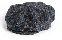 Hanna Hats Eight Panel Tweed Cap - Gray Fleck