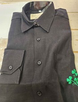 Image for Irish Linen Button-Down Shirt in Black with Shamrock