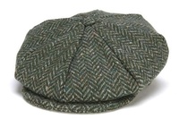 Image for Hanna Hats Eight Panel Tweed Cap - Green Herringbone Fleck