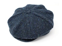 Hanna Hats Eight Panel Tweed Cap - Navy and Aqua Salt & Pepper Fleck