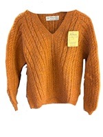 Image for Irish Handknit Sweater Wool Alpaca Blend, Pumpkin V-Neck Pullover