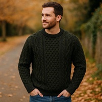 Image for Kerry Woolen Mills Pure New Wool Aran Sweater - Forest Green