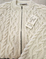 Athena 100% New Wool Full Zip Sweater, Natural - Medium