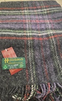 Image for John Hanley Lambswool Throw - Grey, Purple & Green Checks