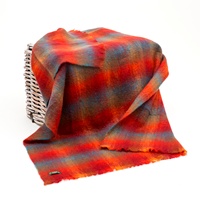 Image for John Hanly Mohair Throw Blanket - Bright Orange Red and Blue Check Mix
