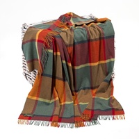 Image for John Hanly Lambswool Throw - Orange Green Yellow and Wine Check