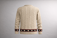 Image for Tivoli Irish Linen & Cotton Cable Knit Sweater - Black/Red Geometric Border