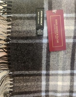 Image for John Hanly Merino Luxury Wool Scarf, Charcoal Grey Blue Tartan