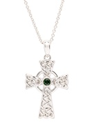 Image for Sterling Silver and Green CZ Irish Cross Pendant