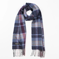 Image for John Hanly Merino Luxury Wool Scarf, Navy Wine and Denim Check Tartan