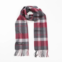 Image for John Hanly Merino Luxury Wool Scarf, Charcoal Silver Red Check Tartan