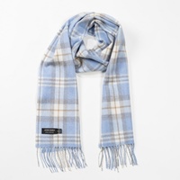 Image for John Hanly Merino Luxury Wool Scarf, Baby Blue Cream and Taupe Check