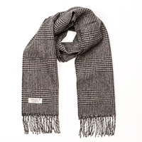 John Hanly Irish Lambswool Short Scarf, Black and White Glencheck