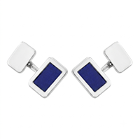 Hector Sterling Silver Rectangular Cufflinks - Lapis Blue