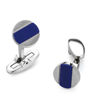 Hector Stainless Steel Round Cufflinks with Lapis Stripe Inlay