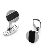 Image for Hector Stainless Steel Round Cufflinks with Onyx Stripe Inlay