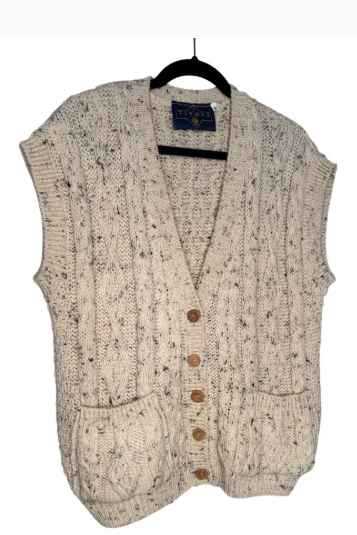Image for Tivoli Classic Style Aran Wool Knit Vest - Cream, Small Size