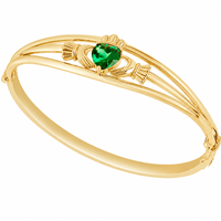 Image for Solvar Gold Plated Green Crystal Heart Claddagh Bangle
