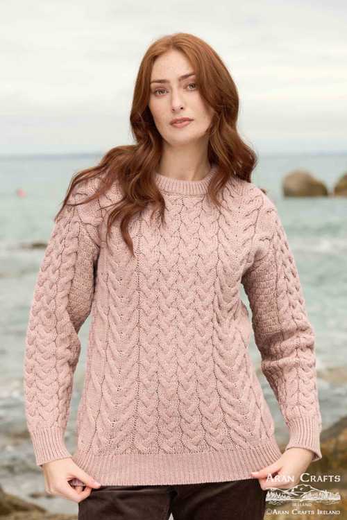 Image for Aran Crafts Buncrana Unisex Crew Neck Sweater, Sky Pink