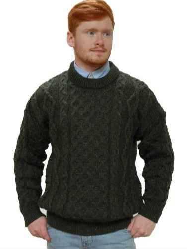 Image for Kerry Woolen Mills Aran Crew- Forest Green