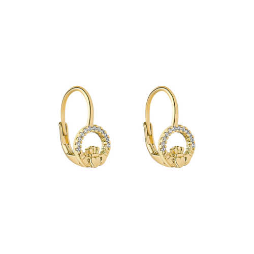 Image for Solvar Gold Plated Crystal Claddagh Earrings