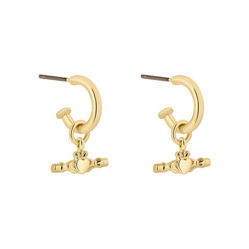 Image for Solvar Gold Plated Claddagh T-Bar Hoop Earrings