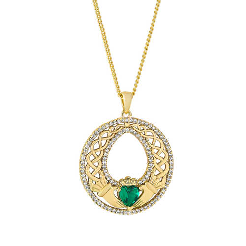 Image for Solvar Gold Plated Ornate Crystal Claddagh Pendant
