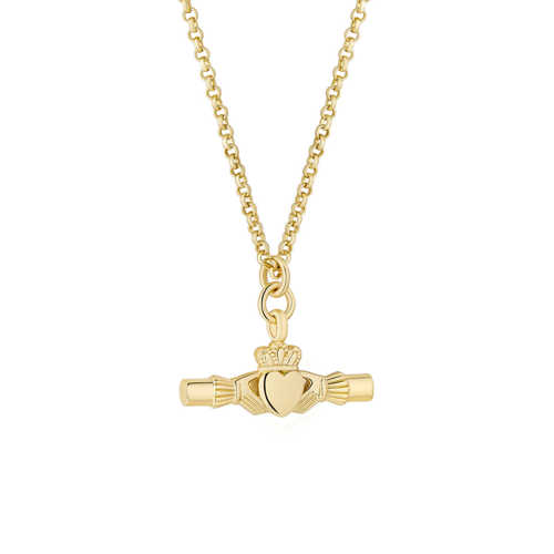 Image for Solvar Gold Plated Large Claddagh T-Bar Pendant