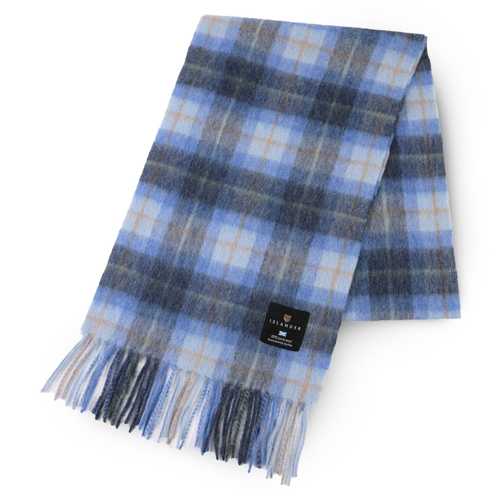 Image for Islander Harris Tweed Lambswool Scarf - Blue Tartan, Small