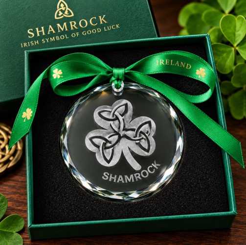 Image for Irish Shamrock with Trinity Knots Crystal Hanging Ornament