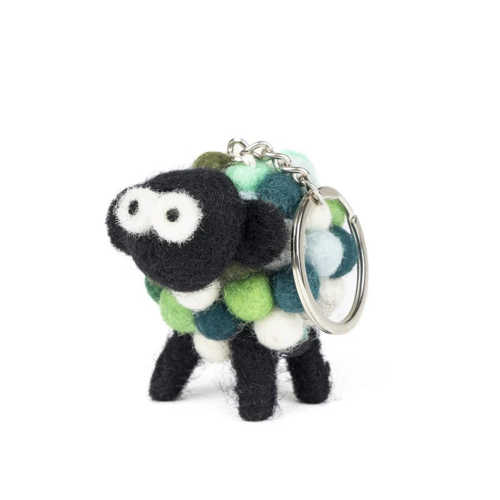 Image for Erin Knitwear Irish Labaabaa Standing Felt Wool Sheep Keychain, Multi Green