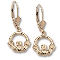 14K Yellow Gold Claddagh Leverback Earrings