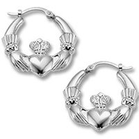 Image for Sterling Silver Medium Claddagh Hoop Earrings