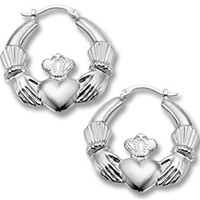 Image for Sterling Silver Large Claddagh Hoop Earrings